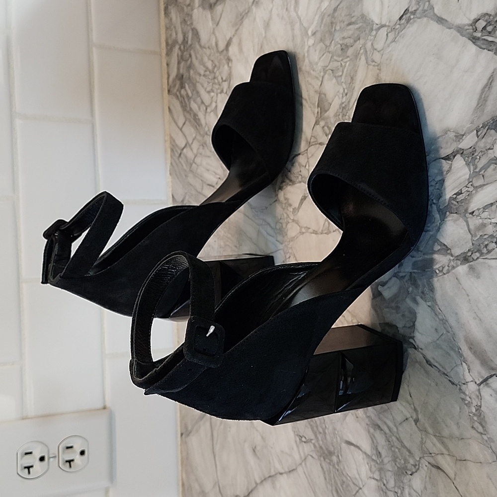 Hermes black suede heel size 37.5 women's